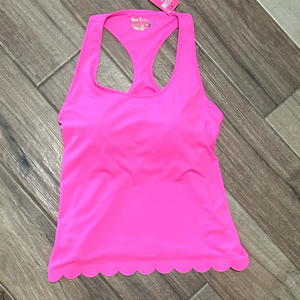 Lilly Pulitzer Pink lux workout tank scallop bottom built in bra S